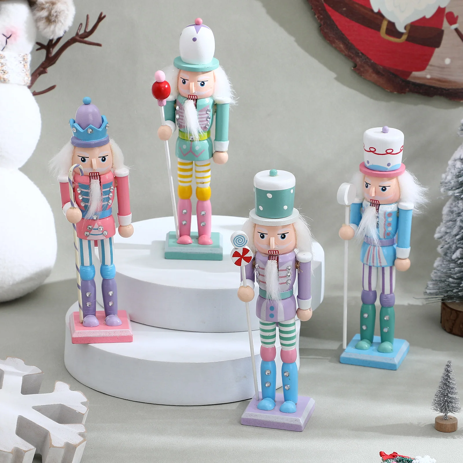 

4pcs Wooden Nutcracker Ornaments Xmas Decorations Christmas Desktop Decor Holiday Party Decoration Home Decor Craft Gifts