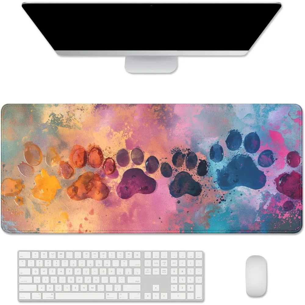 Cute Dog Paw Print MousePad Deskmat Large Mouse Pads Desk Pad Gaming Mousepad Mouse Mat Stitched Rubber Computer Keyboard Laptop