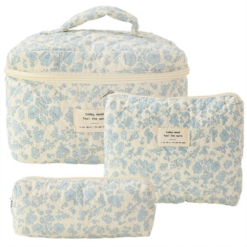 Simpatica borsa per il trucco in cotone trapuntato da donna con cerniera Organizer per cosmetici borsa da donna a forma di scatola da toilette