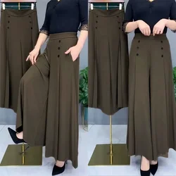 Office Lady's Loose Elegant Chic Thin Wide Leg Pants Summer Fashion Trend Trousers All-Match Women's Pants With Pockets Buttons