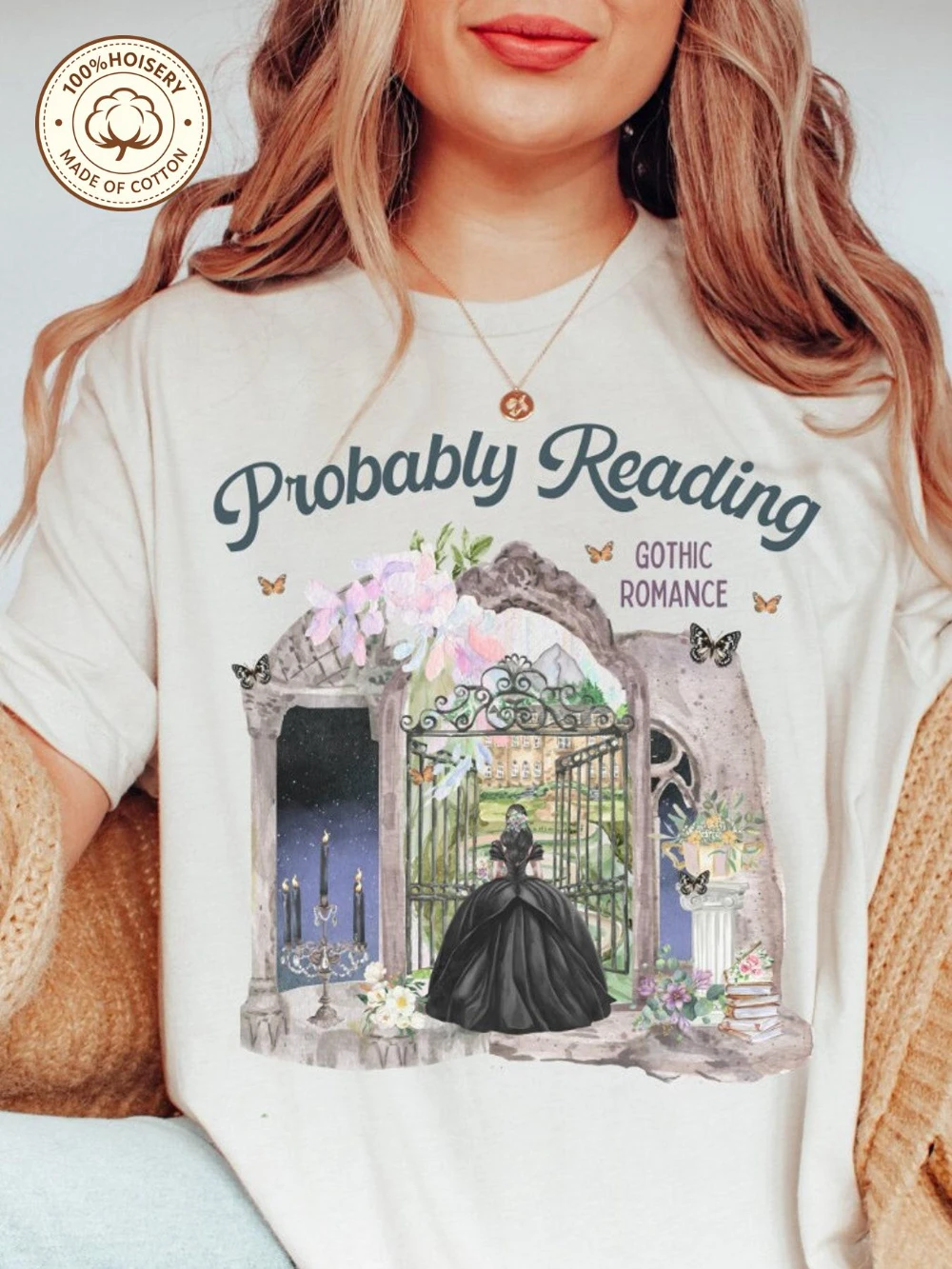 DAYST Shirt Print Whimsical Bookish Tee Shirt for Romance Reader Probably Reading Gothic Novels Nineteenth Century T Shirt