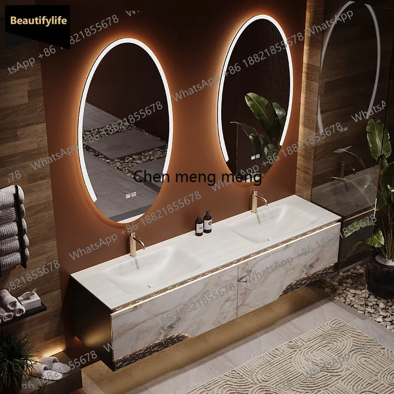 S178 Hotel wind bathroom cabinet combination rock slab seamless ceramic integrated basin toilet washstand