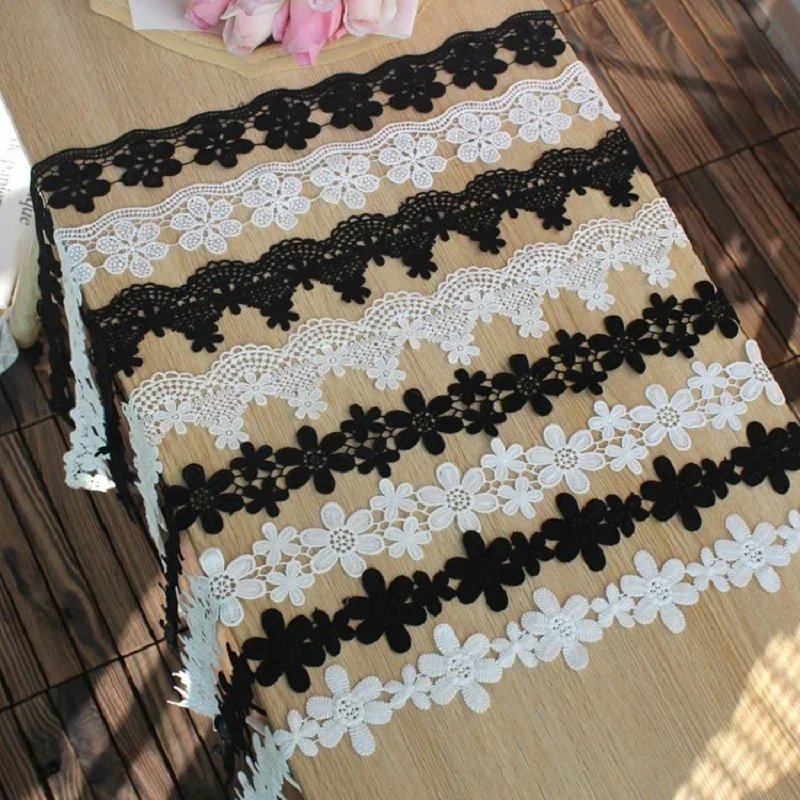 Water Soluble Lace Embroidered Fringe Ribbons, Off White, Black Flower, Collar Trim, Curtains Dress, DIY Sewing Supplies