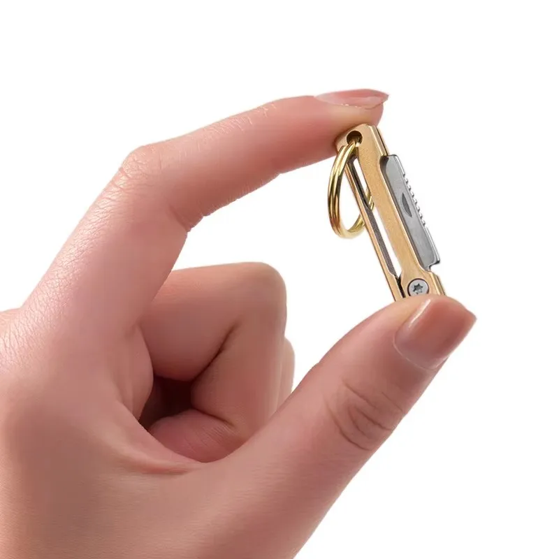 Mini Knife Brass Small Blade for Easy Carrying, Unboxing, Express Delivery, Keychain, Pointed Square Folding Knife, Small Tool