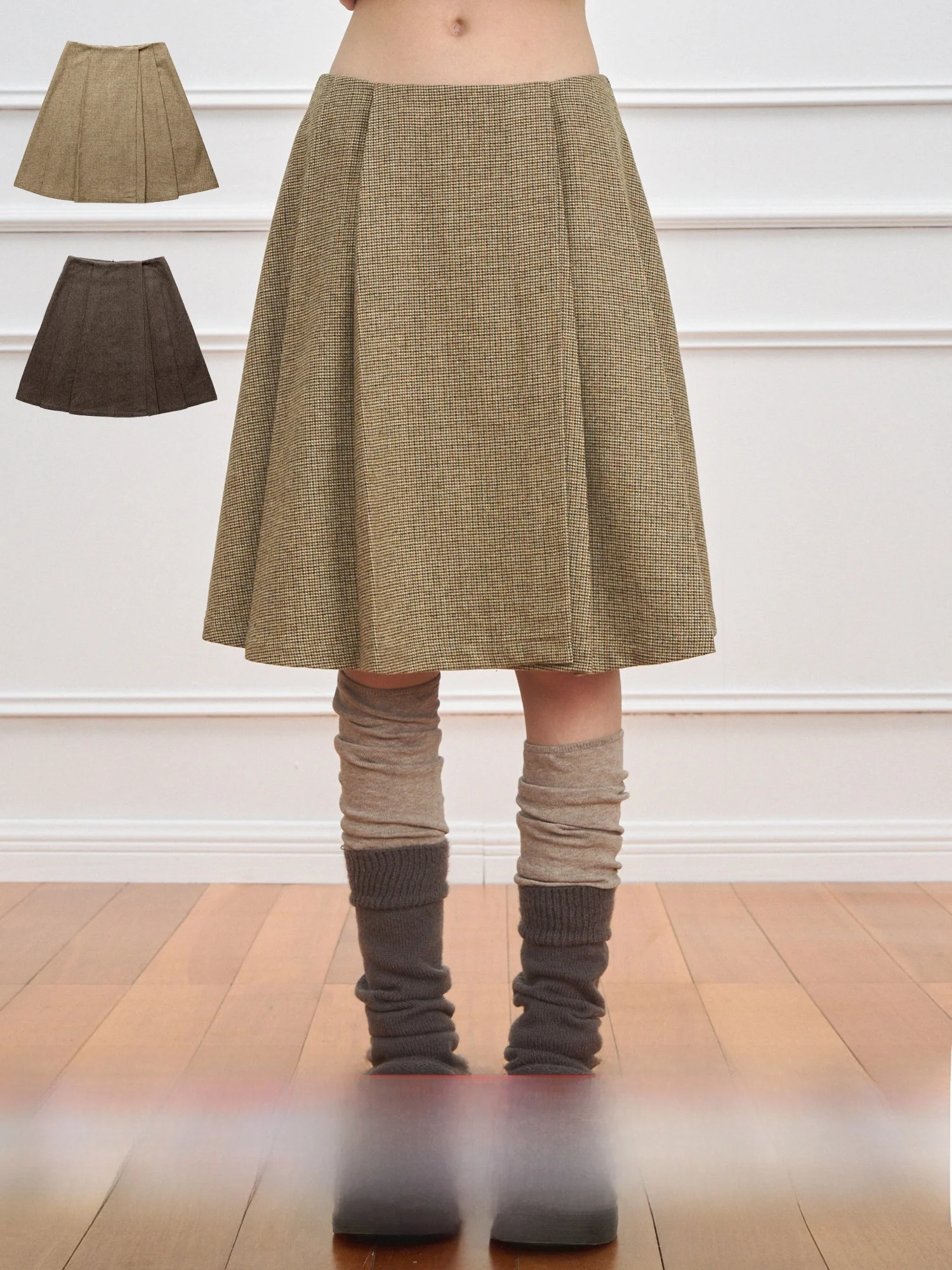 

NECY Wool Blend Skirt Versatile A-Line f-length Women's Faion Autumn Winter New Sle Retro Academic Wind Skirt