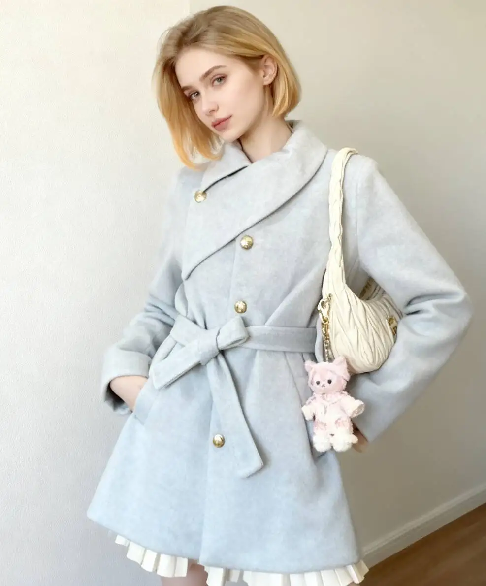 مزيج الصوف معاطف المرأة معطف الصوف طباعة الخريف متعرجة الوقوف طوق أنيقة ناضجة الباريسية نمط مكتب سيدة معاطف #3