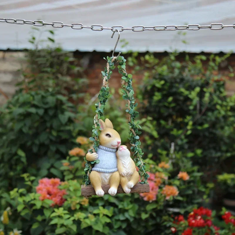 

Garden outdoor tree pendant swing rabbit Figurine decoration creative pastoral resin rabbit statue balcony landscaping ornaments