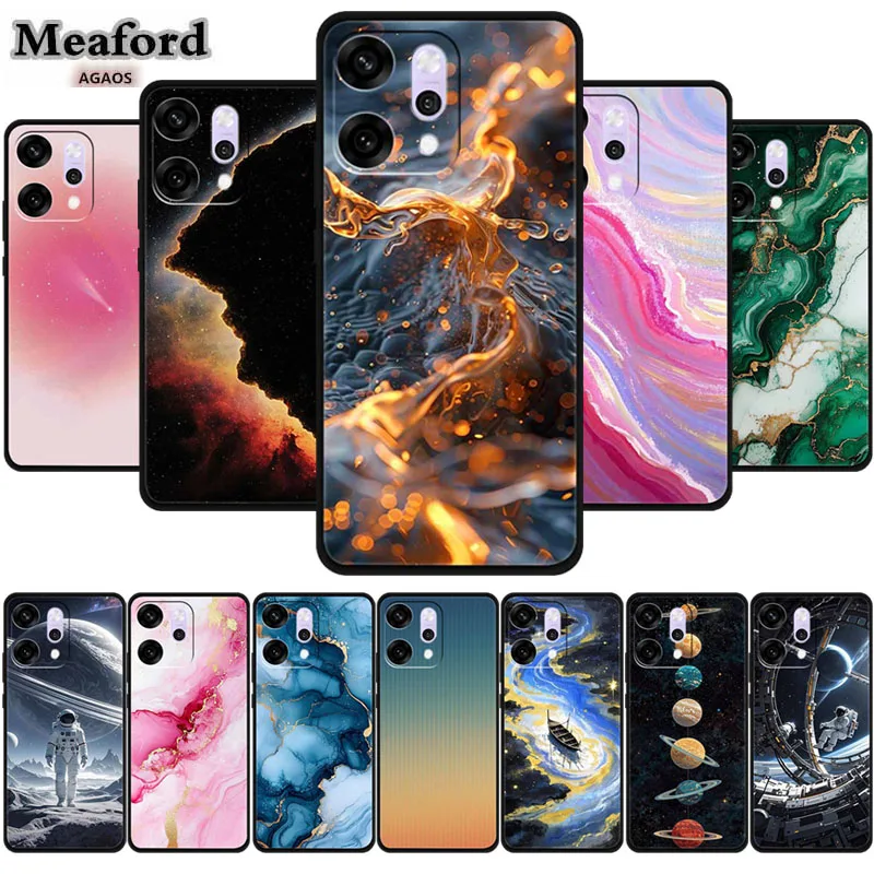 Cartoon Case For OPPO Reno 14 Pro Soft Silicone Phone Cover Funda For OPPO Reno14Pro Black TPU Protective Coque Back Marble Para