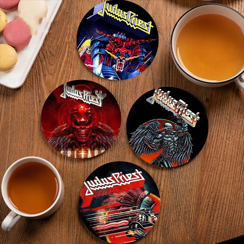 

J-Judas P-Priest Heavy Metal Band Coasters Suitable For Daily Family Gathering Decoration, Kitchen, Anti-slip Wooden Coasters