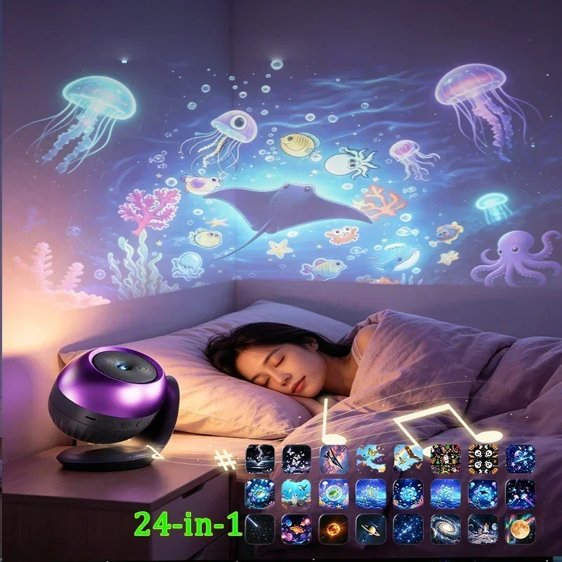 24Pattern Projection Night Light 360° Rotatable Projection Stand Built-in sleep sounds Bedside Night Lamp Bedroom Decor Kid Gift
