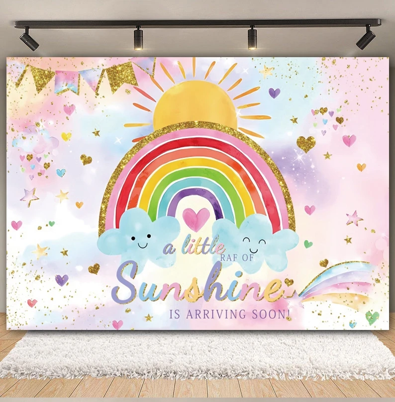 First Trip Around Sun Sunshine Baby 1st Birthday Backdrop Planet Rainbow Baby Shower Photography Background Decor Photo Studio