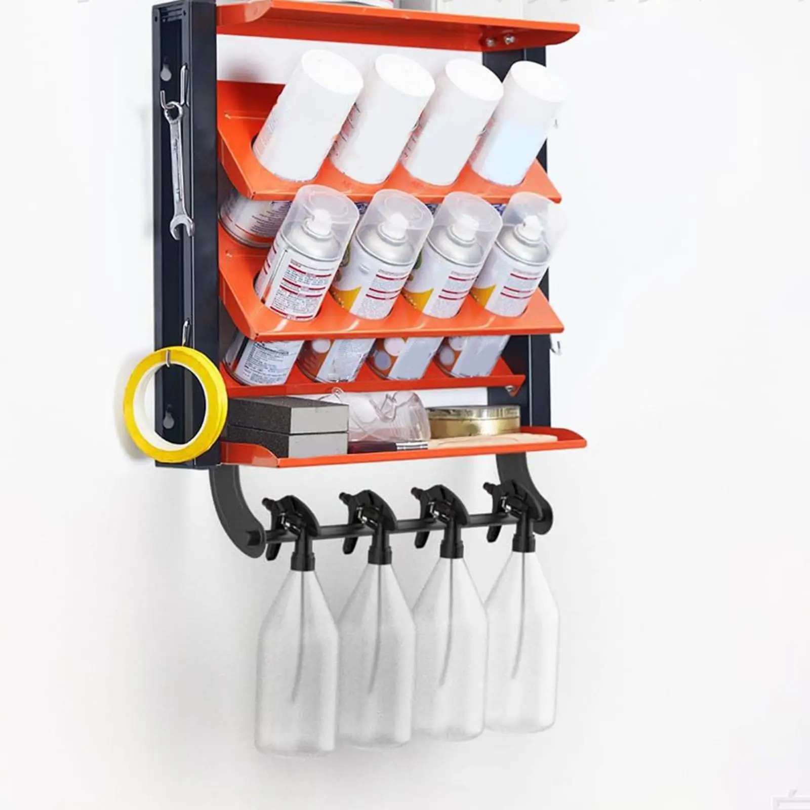 

Spray Can Holder Tool Storage with 8 Hole Bottle Holder Utility Storage Rack with Paper Towel Rack for Garden Home Shop Garage