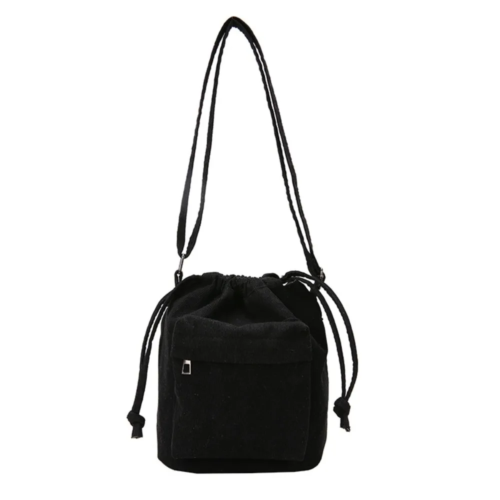 Light Weight Corduroy Women Bag Solid-colored Convenient Shoulder Bucket Bag Durable Large Capacity Drawstring Crossbody Bag