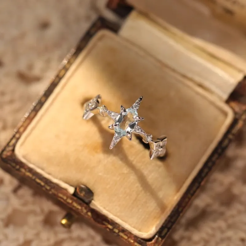 Fresh and fashion light luxury starry rings for women adjustable simplicity silver 925 inlaid diamond star ring fine jewelry