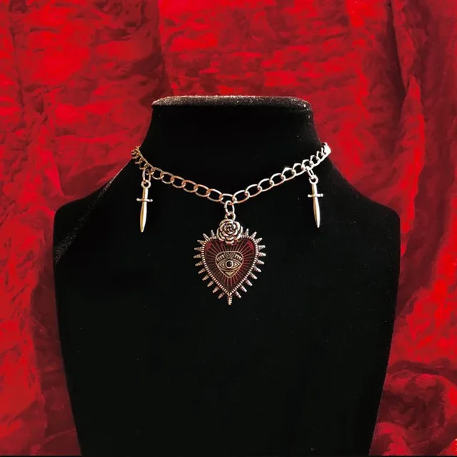 Gothic Hip Hop Y2k Jewelry Peach Heart Flower Cross Pendant Necklaces Vintage Love Sword Eye Thorns Choker for Women Girls Party