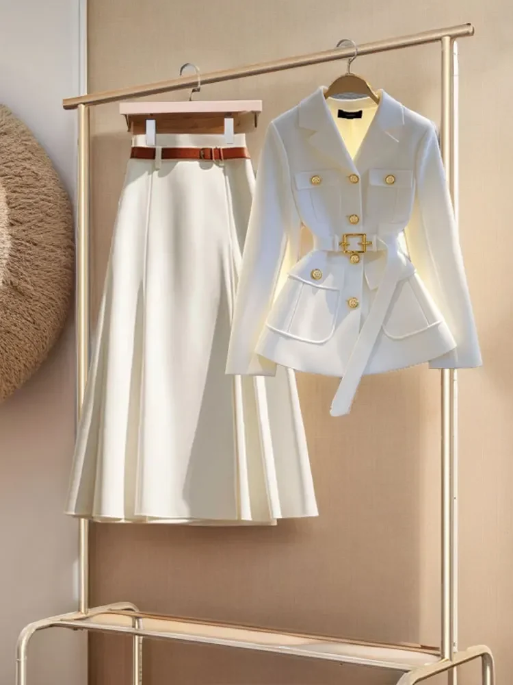 This Year\'s Popular High-grade Sense of Super Beautiful Cool White Temperament Slimming Suit Skirt Suit for Women