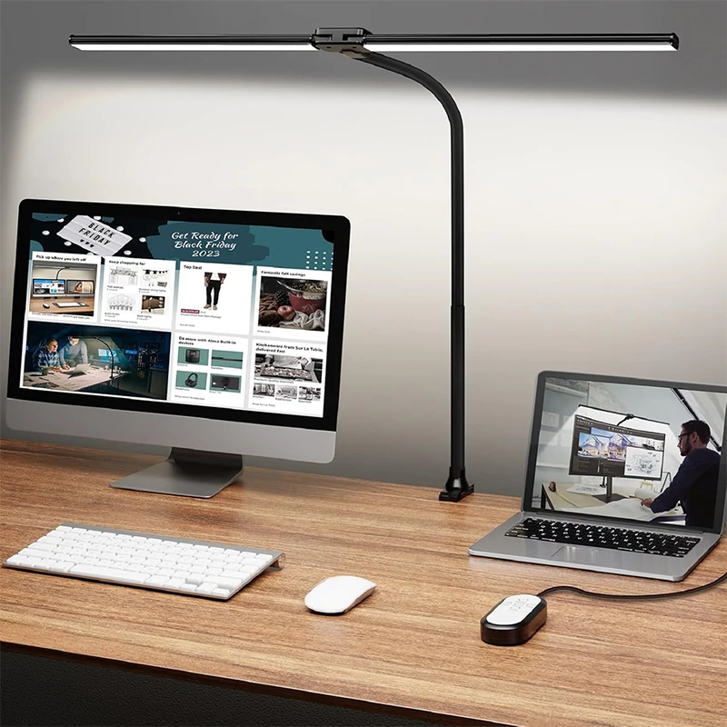 

Desk Lamp for Home Office, Eye-Care Architect Light with Clamp, 2Head Computer Monitor Table Clip Lamps, Flexible Gooseneck