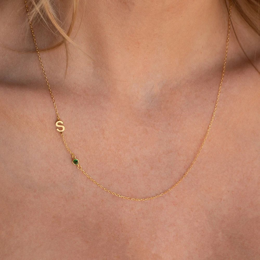 Custom Birthstone Necklace For Women Personalized Stainless Steel Letter A-Z Initial Necklace Stocking Valentines Day Gifts