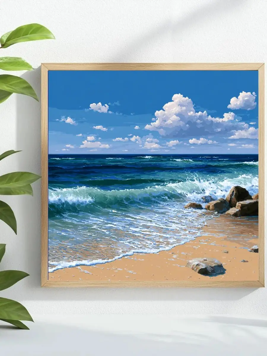 1 Stück 40x40 cm/15,74 Zoll Kreuzstich-Set mit Motiv „Der tiefe Ozean und der azurblaue Himmel“ DIY-Set 11CT/14CT Öko-Baumwollfaden – Detail 1