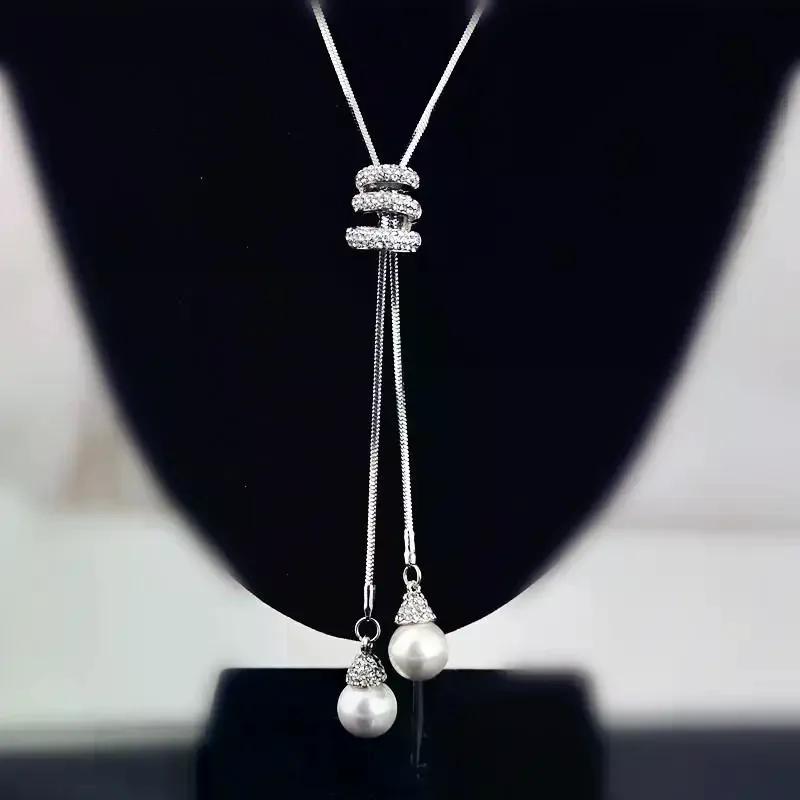 Non-Fading Geometric Crystal Long Statement Necklace High Polished for Women Wedding Guest Dinner Party Jewelry