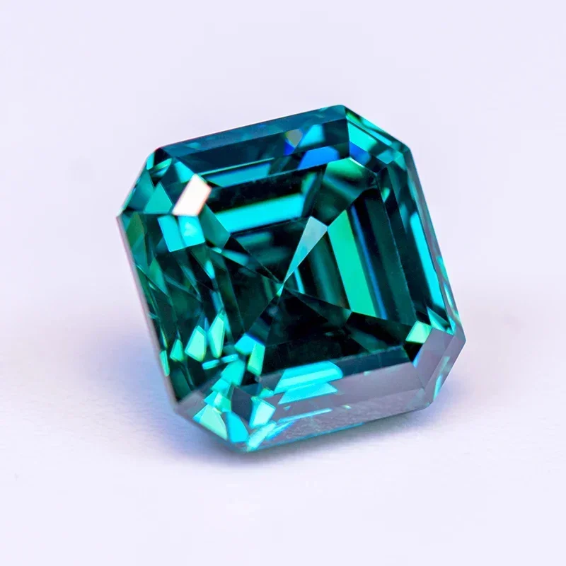 Pedra moissanite cor primária verde esmeralda corte asscher diamante cultivado em laboratório para amuletos diy fabricação de joias com certificado gra