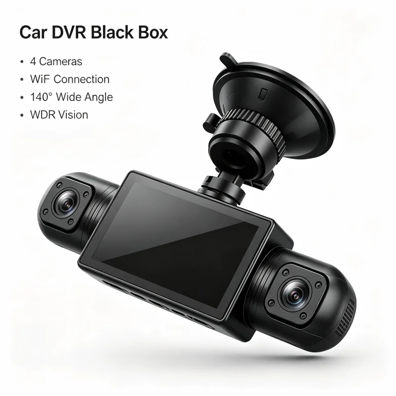 4‑Way Dash Cam 4 Channel Car DVR Black Box Front Rear Cabin Camera 1080P Night Vision Loop Recording Vehicle Video Recorder Mini