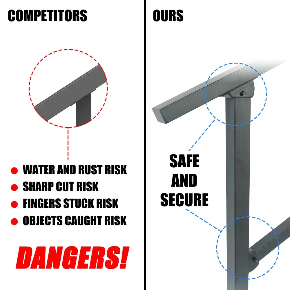 6 خطوات درابزين سطح السفينة درابزين الدرج قضبان يدوية سوداء داخلية للخطوات الخارجية