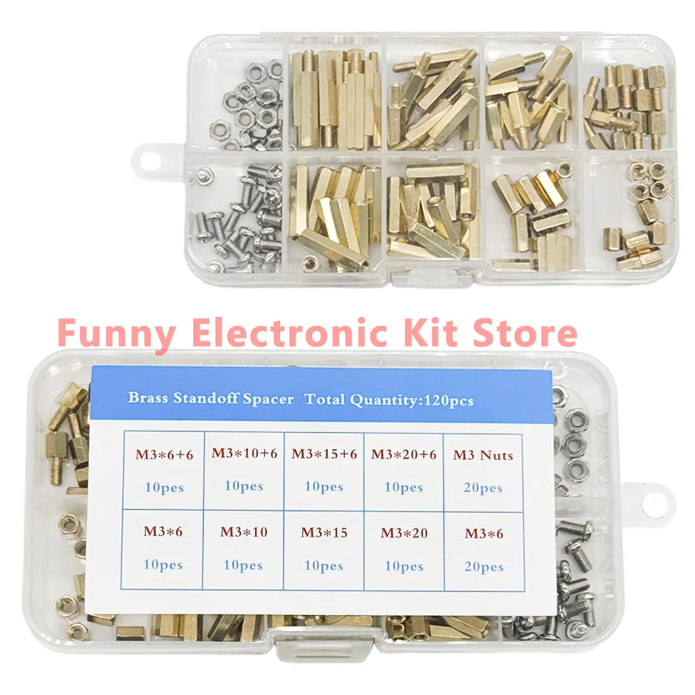 120pcs 910pcs M3 Male Female Brass Hex Column Standoffs PCB Board Spacer Pillar with M3 Screw Nut for Electronic Components