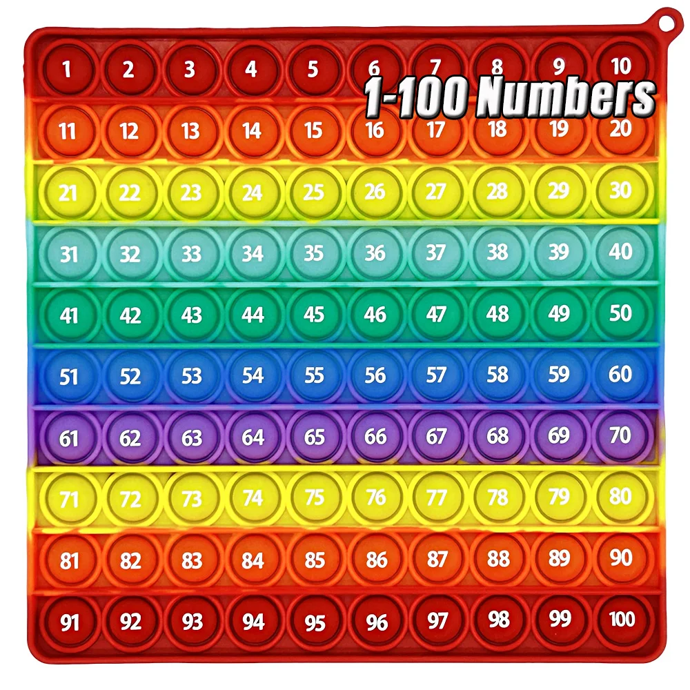 Numbers 1-100 Counting Pop Games Fidget Toys, Silicone Rainbow Math Learning Games Educational Pop Toys for Preschool Kids