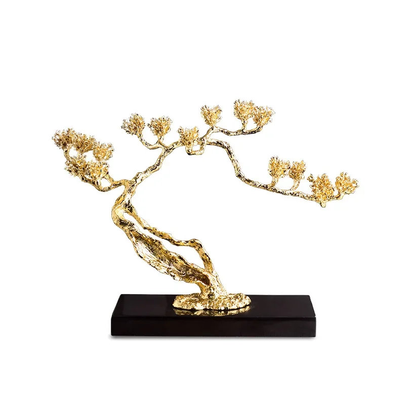 

Light luxury alloy welcome pine high-end ornament, creative opening metal plant gift decoration
