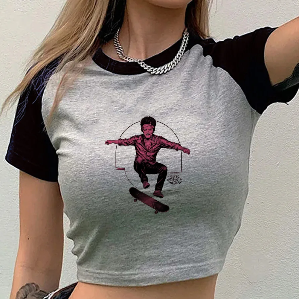 Bruno Mars crop top girl cute streetwear dollette top tees emo summer alternative  cheap anime