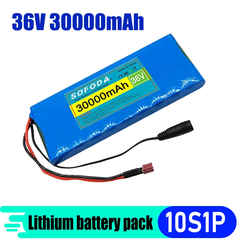 Large capacity 36V 30000mAh 10S1P 18650 lithium-ion rechargeable battery pack with BMS 500W, equipped with 42V 2A charger
