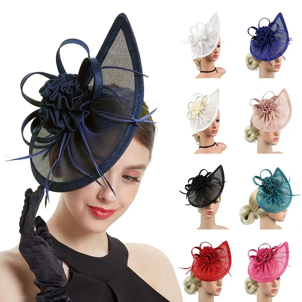 

Women Wedding Feather Fascinator Hat Hair Clip Tea Party Mesh Headband