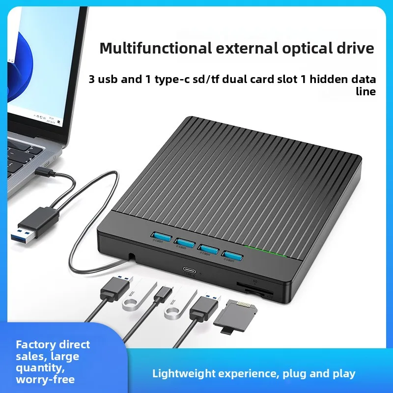 hit product7-in-1 External CD DVD Drive with 4 USB 3.0 Ports & SD/TF Card Reader, Type-C USB3.0 Combo DVD Burner Writer