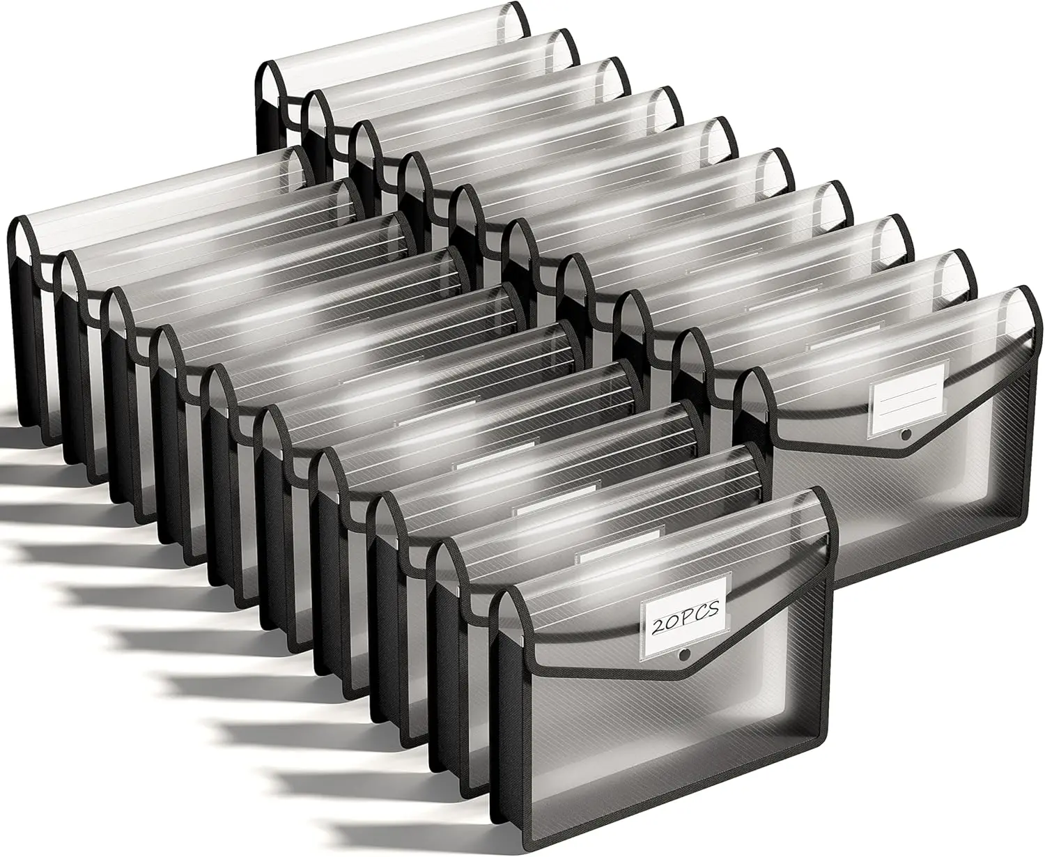 

Transparent Expanding File Folder with Snap Closure, Large Capacity for Receipts, Bills & Taxes, A4 Size - 20 Pack