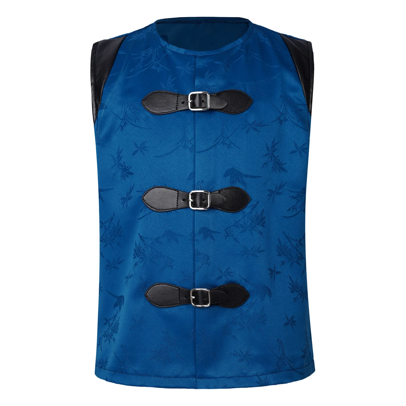 Kids Boys Medieval Prince Cosplay Waistcoat Sleeveless Faux Leather Buckles Vest Tops for Halloween Themed Costume Party Wear