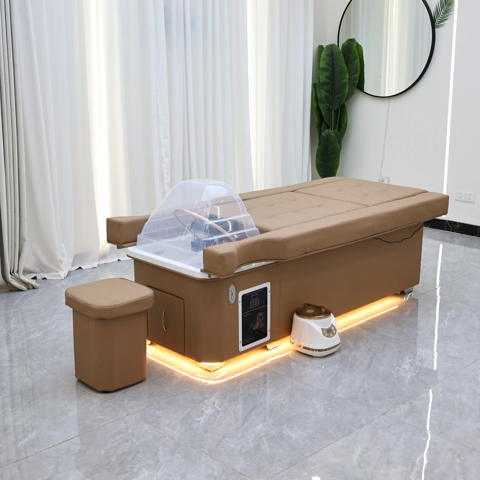 Elektrisches Haarbehandlungsbett mit Fußbad Zwei-in-Eins, Wasserzirkulations-Haarpflege und Dampfbehandlung, Luxuriöses Khaki-SPA – Detail 6