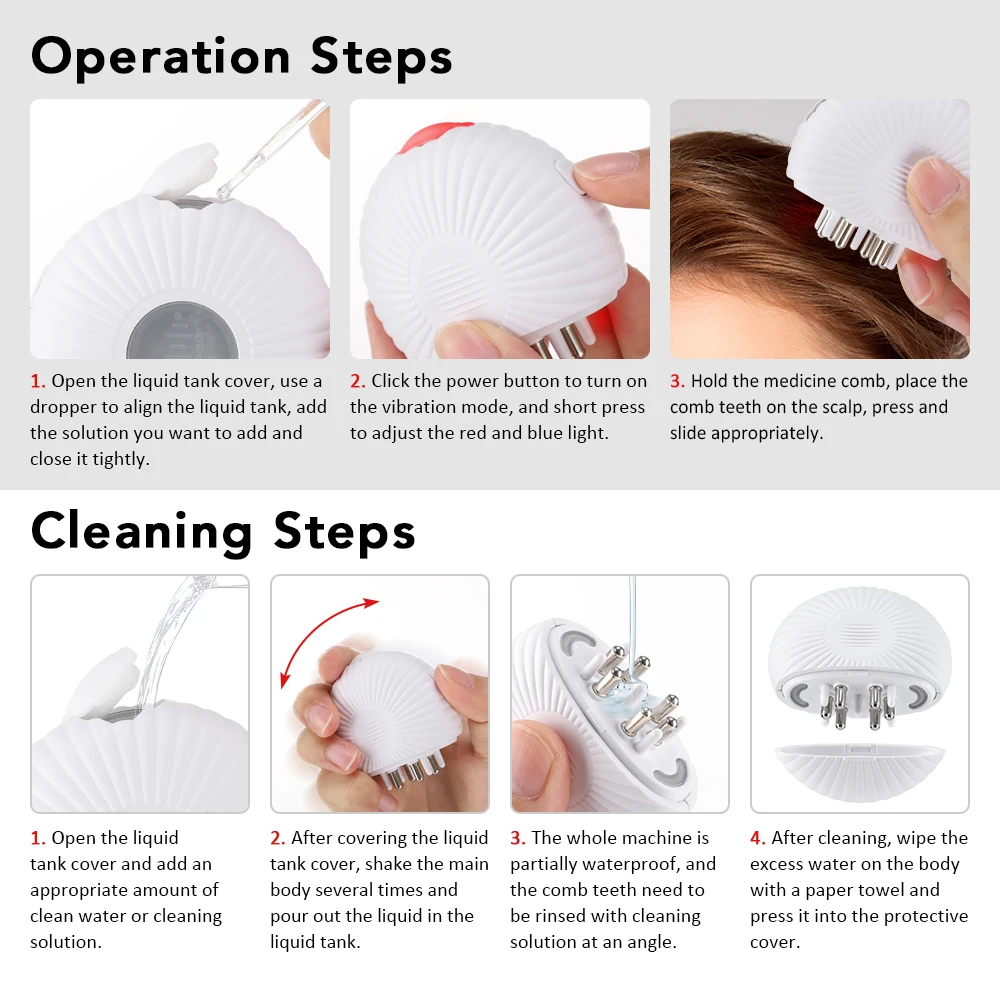 Electric Head Massager Red Blue LED Light Hair Growth Oil Serum Applicator Micro-current Hair Growth Head Vibration Massage