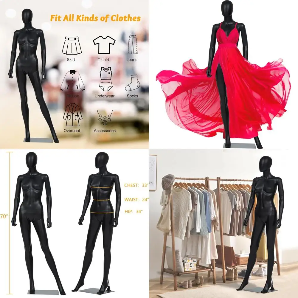 

Регулируемый манекен для демонстрации одежды в полный рост со съемными элементами и металлическим основанием - реалистичная подставка для демонстрации, черный цвет