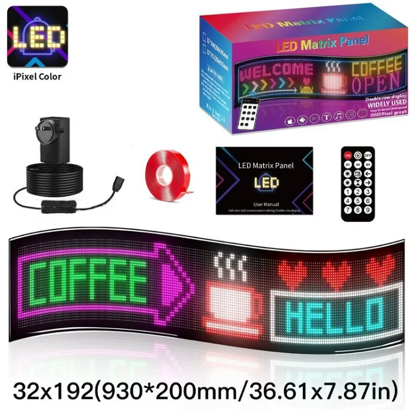 Flexible LED Matrix Panel 2 Line Scroll Text Full Color Advertising Sign Easy Install Ultra Thin Soft LED Display For Storefront