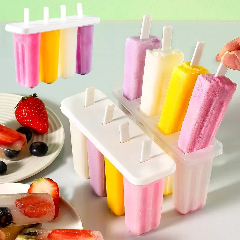 

4 Hole Plastic Ice Cream Mold Magnum Mold DIY Fruit Juice Ice Pop Cube Maker Ice Tray Popsicle Mould Baking Accessories