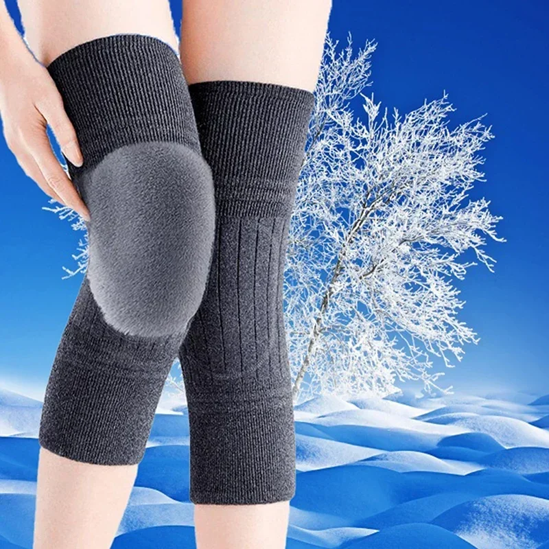 1Pair Unisex Cashmere Wool Knee Brace Pads Winter Warm Thermal Knee Warmers Thicken Lengthen Breathable Elastic Knees Sleeves