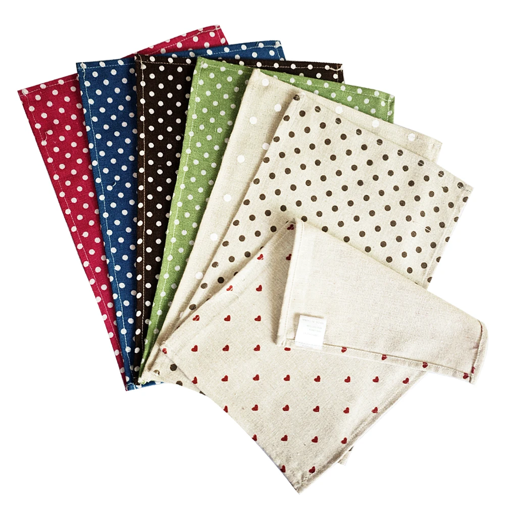 2 Pc Polyester Cotton Kitchen Table Mats And Napkins Set Polka Dot Print Simple Design Fabric Tableware for Table Decoration