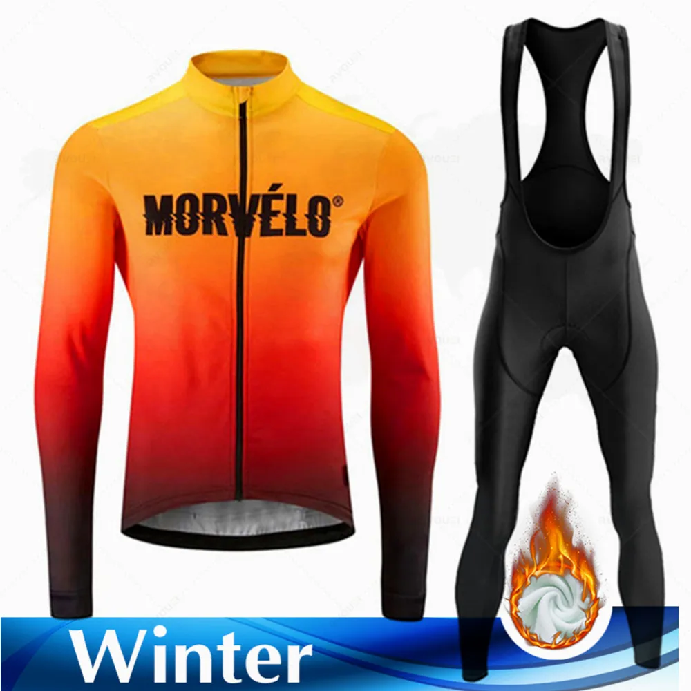 

New Morvelo Cycling Clothes Men Long Sleeve Jersey Set Thermal Fleece Clothing Winter Cycle Sportswear MTB Men Clothes Bike Suit