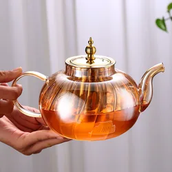 1250ML Glass Teapot Flower Tea Kettle Heat-Resistant Transparent Coffee Tea Pot with Filter Drinkware Glass Stripe Kungfu Teapot