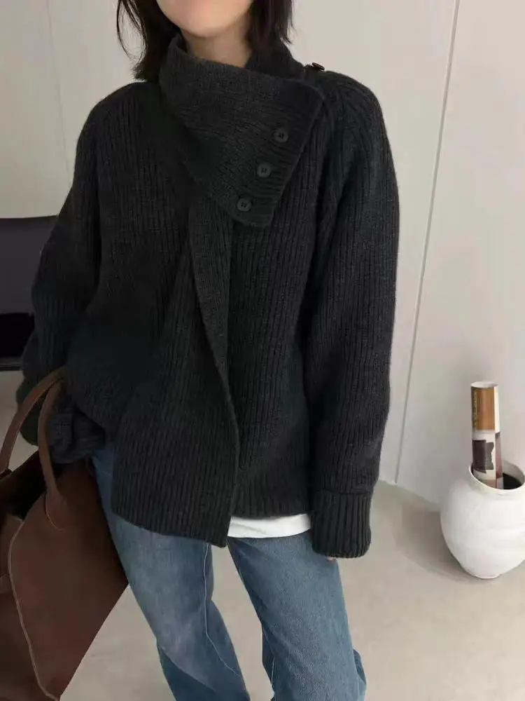 

Korean Fashion New Autumn Winter Button Pullover Short Sweaters Women's Long Sleeved Warm Festival Versatile Knit Tops Popular