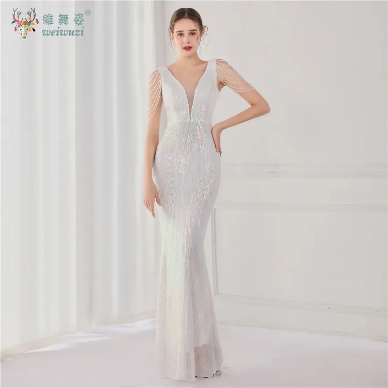 Sexy dos nu Maxi paillettes robes de soirée femmes élégant anniversaire fête de mariage robe queue de poisson de luxe bal moulante longues robes