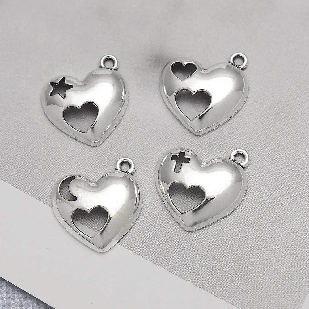 20pcs/Lots 19x20mm Antique Heart Charms Stars Moon Cross Pendant For DIY Earring Necklace Jewelry Making Supplies Accessories