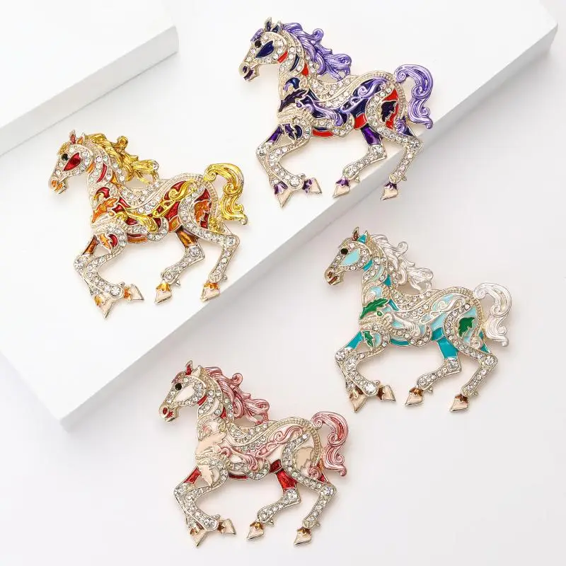 [BOLD]Vintage Court Style Enamel Galloping War Horse Brooches Pins For Women Clothing Accessories Men Fashion Suit Lapel Corsage