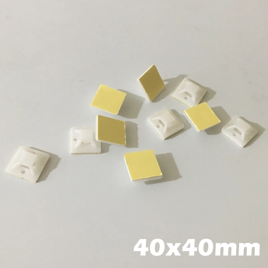 50pcs 40x40mm 40*40 White Black Nylong Square Plastic Yellow Self Adhesive Wire Zip Fixed Holder Cable Tie Mount Base